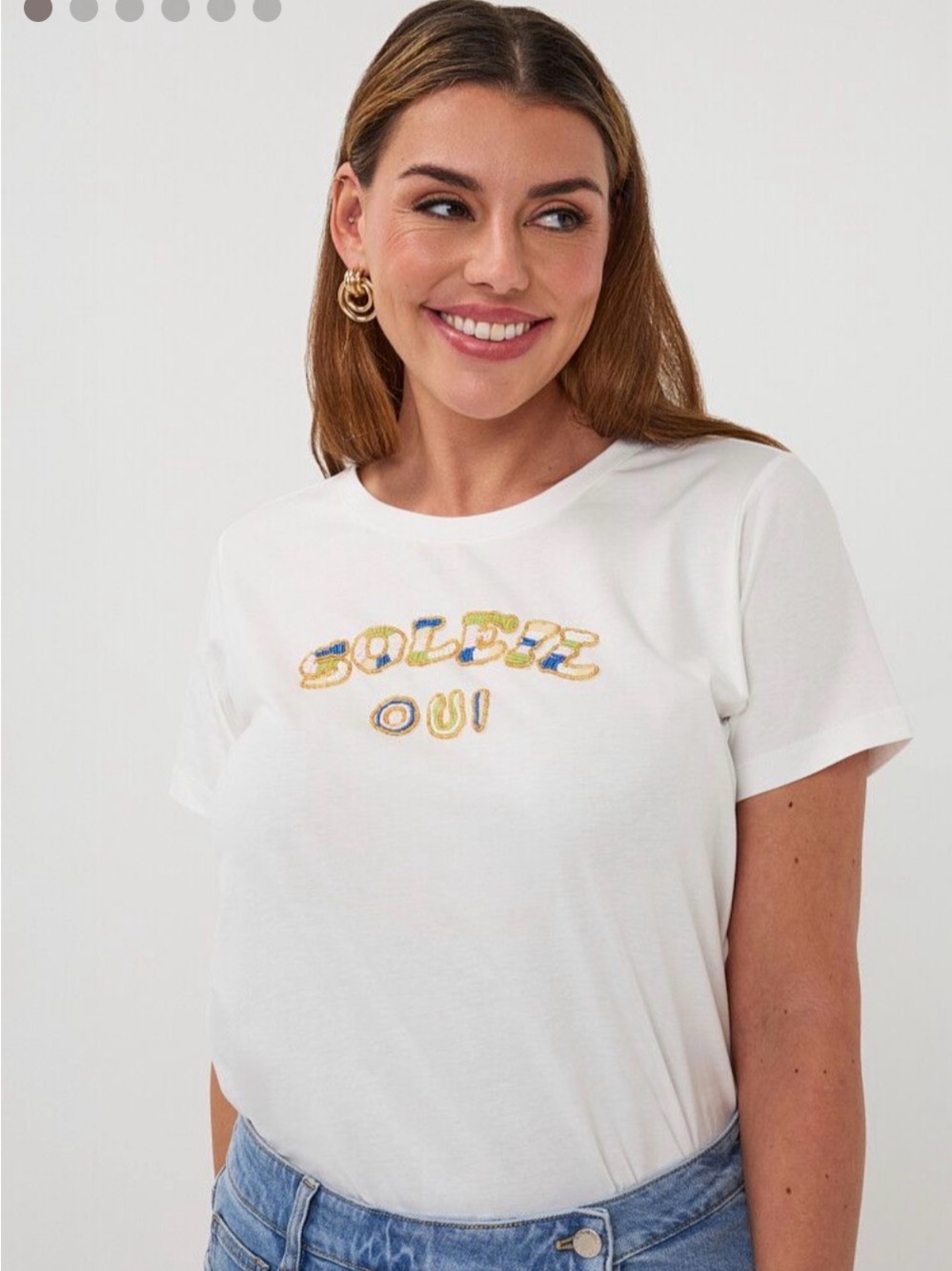 ESQUALO White Tee with Colorful 'Soleil Oui' Embroidery